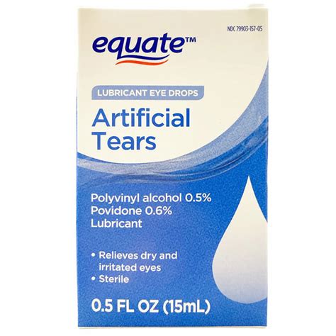 Equate Artificial Tears Polyvinyl Alcohol 0.5% Povidone 0.6% Lubricant Eye Drops (0.5 fl oz ...