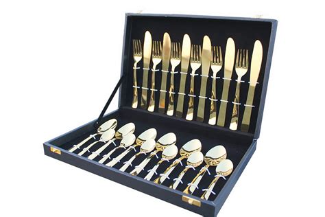 Ultima Luxury PVD Gold Coating Stainless Steel Cutlery Set with Black ...