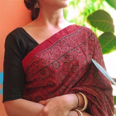 Handwoven Kala Cotton Ajrakh Hand Block Printed Limited Edition Saree ...