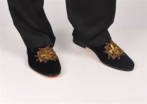 Royal Crest Coal | Black Velvet Shoes | Shutiq