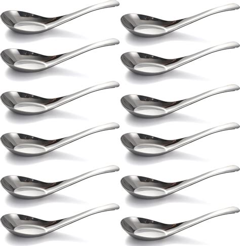 Soup Spoons Stainless Steel Dinner Spoons Set of 12 Chinese Soup Spoon ...