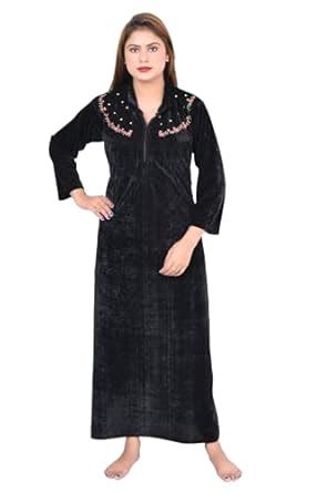 Buy GLAMORSTYL Winter Nighty for Women with Embroidery Full Length ...
