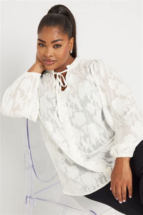 YOURS Plus Size White Tie Neck Blouse | Yours Clothing