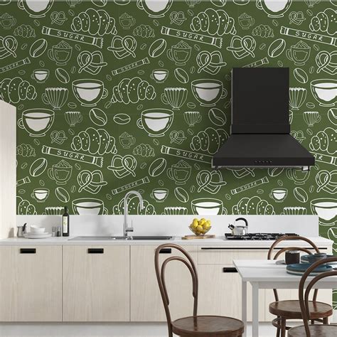 Cafeteria Self Adhesive kitchen wallpaper in green color – Paper Plane ...