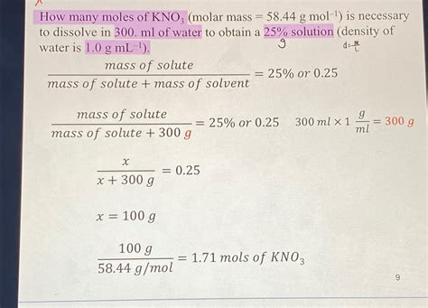 Solved How many moles of KNO3 (molar mass =58.44gmol-1 ) ﻿is | Chegg.com