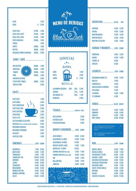 Blue Duck Drinks Menu | We Design Marbella
