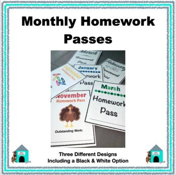 Back to School Resource: Printable Monthly Homework Passes by Cait's ...