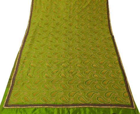 Sushila Vintage Green Saree 100% Pure Silk Embroidered Paisley Sari Cr
