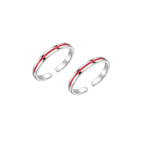 Roovi Simple Red Band 925 Silver Toe Rings for Women I 2 Pc Bichiya