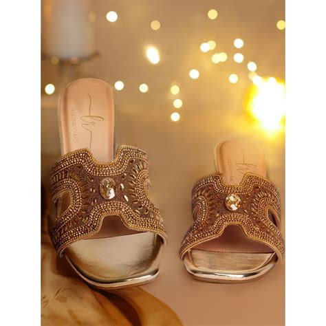 Buy London Rag Women Embellished Block Sandals Heels - Gold Online