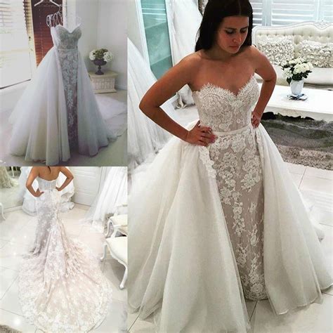 New Sweetheart Lace Mermaid Wedding Dress Detachable OverSkirt Bridal Gown Bride | Detachable ...