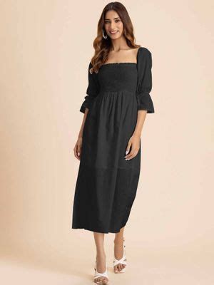 Buy Moomaya Square Neck Smocked Midi Dress (XS) Online