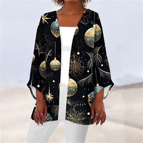 Women's Christmas Cardigan Kimono Festive Red Holiday Long Sleeve Open ...