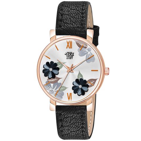 SWADESI STUFF Black Color Flower Dial Premium Leather Strap Analog ...