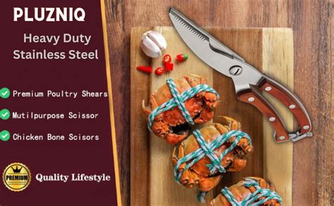 PLUZNIQ Heavy Duty Stainless Steel Poultry Shears, Premium Ultra Sharp ...