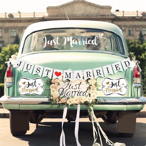 Buy 4 Sets Just Married Car Decorations Just Married Ornate Car Magnets ...