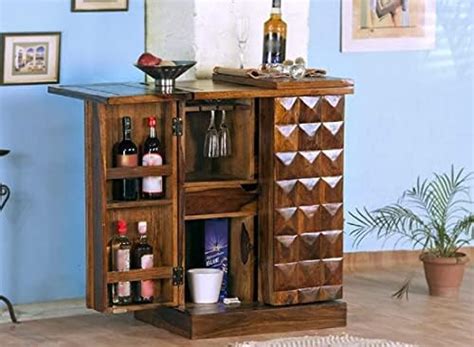 Craftswood Solid Sheesham Wooden Bar Cabinet for Home | Rack Hard and ...