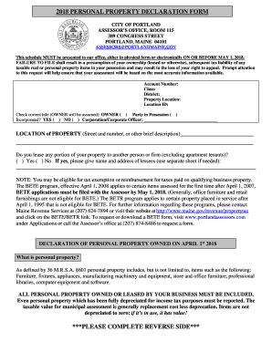 Fillable Online 2018 Personal Property Declaration Form Fax Email Print ...