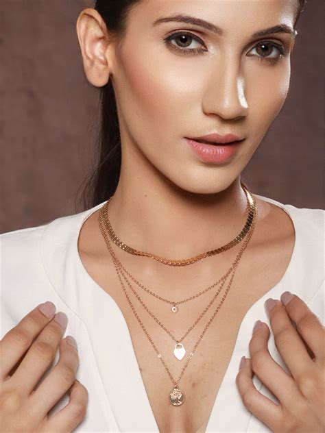 Prita by Priyaasi Embossed Round Heart Layered Gold-Plated Necklace