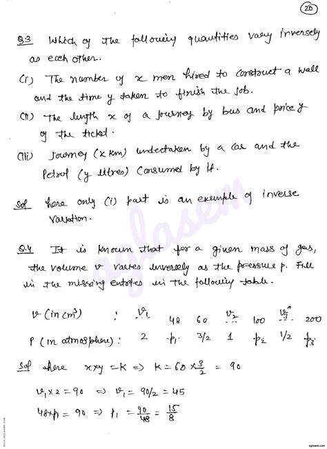 RD Sharma Solutions for Class 8 Direct and Inverse Variations Exercise ...