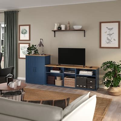 SKRUVBY TV storage combination, black-blue, 226x38x90 cm (89x15x353/8 ...