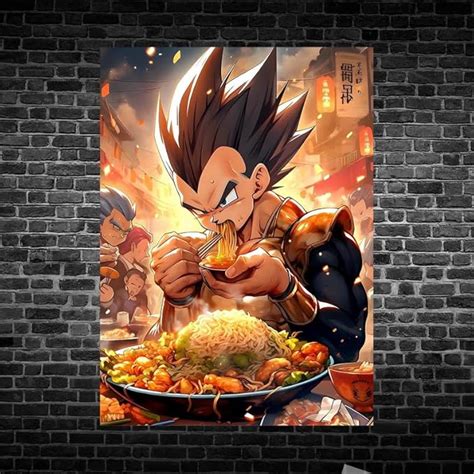 Kreatyx Vegeta of Dragon Ball-Z Eating Noodles Metal Poster - Premium ...