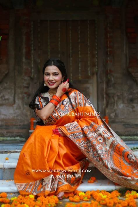 KESARIYA NAINTARA Handpainted Tussar Silk Madhubani Saree Blouse Set ...