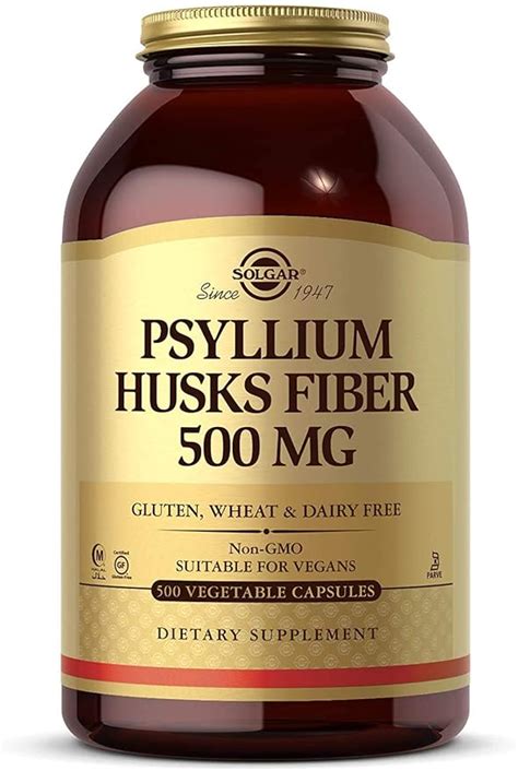 Solgar Psyllium Husks Fiber Vegetable Capsules, 500 mg, 500 Count ...