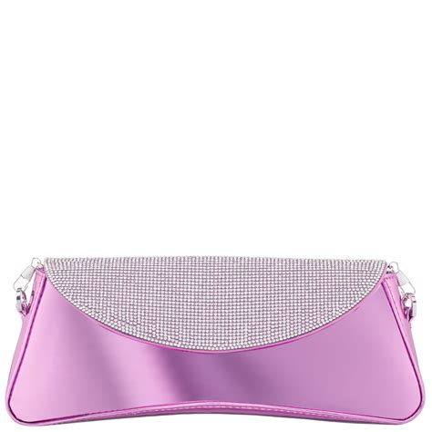 Womens Joselyn Pink Crystal Flap Mirror Metallic Patent Clutch Bag ...