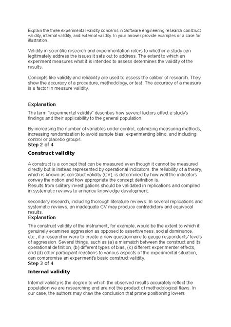 Explain the three experimental validity concerns in Software ...