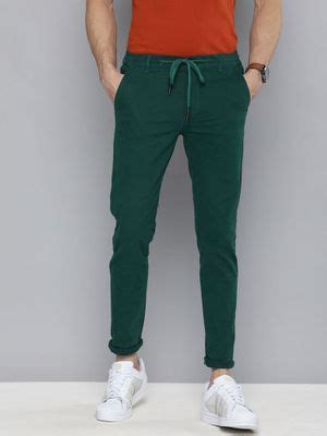 Buy The Indian Garage Co Men Teal Solid/Plain Chinos (28) Online