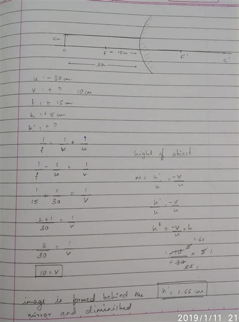A 5cm tal object is placed at a distance of 30cm from convex mirror of ...