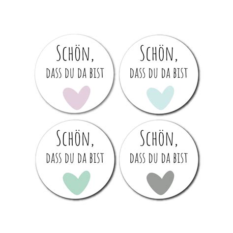 24 Aufkleber Schön, dass du da bist - mit buntem Herz | Online Shop ...