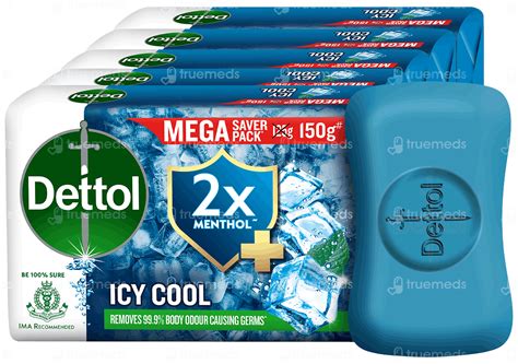 Dettol Icy Cool 2x Menthol Soap 150gm Pack Of 5 - Uses, Side Effects ...