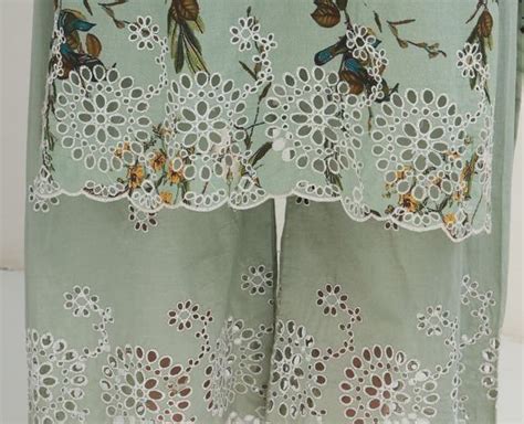 Light Green Embroidered Cotton Palazzo