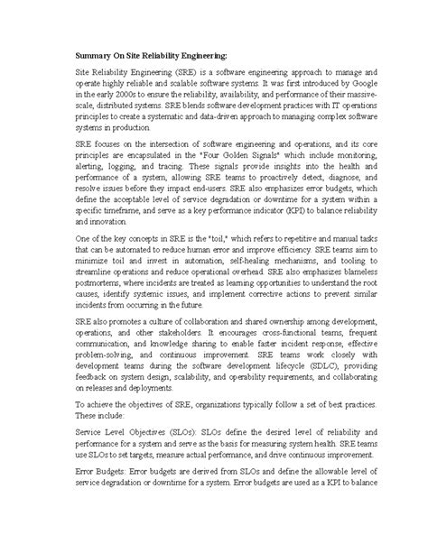 Summary On Site Reliability Engineering - It was first introduced by ...