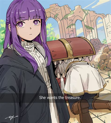 she wants the treasure | Frieren Stuck In Mimic Chest | Know Your Meme