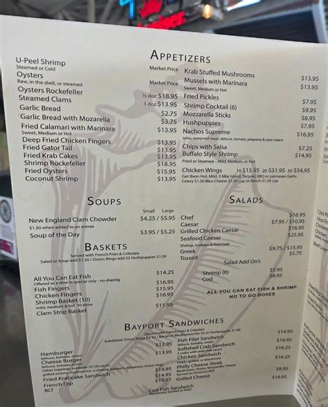 Menu at Bayport Inn pub & bar, Spring Hill, Cortez Blvd