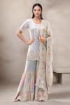 Buy Grey Chiffon, Georgette Gota Patti, Mirrors, Floral Kurta Sharara ...
