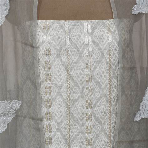 Gray Silk Linen With Zari Work Unsticthed Suit & Organza Dupatta With ...