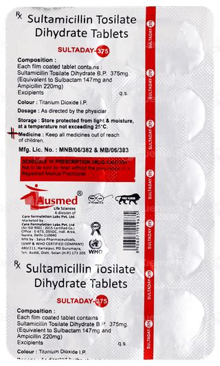 Sultaday 375 Mg Tablet 10 - Uses, Side Effects, Dosage, Price | Truemeds