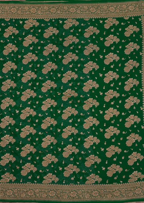 Buy Peacock Green Zariwork Pure Silk Saree - Koskii