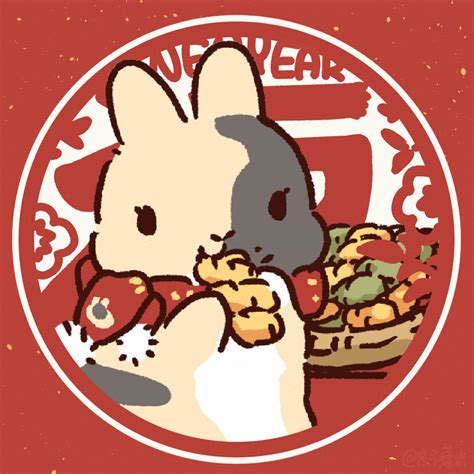 小兔子的快乐新年 插画师:东予薏米 - 堆糖，美图壁纸兴趣社区