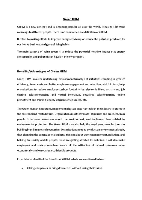 HCM Unit 5 Final Exam Notes on Green Human Resource Management - Studocu