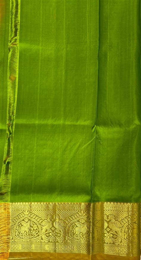 Venkatagiri Pattu Saree Parrot Green Color | Gold Color Kanchi Border ...