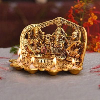 Trimurti Diya: Lakshmi Ganesh Saraswati Sacred Oil Lamp