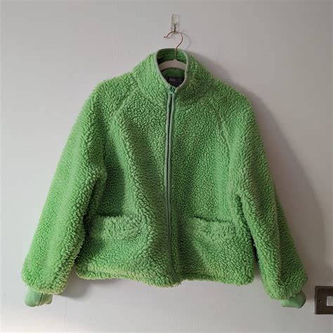 Asos neon green fleece jacket size 10. Signs of... - Depop