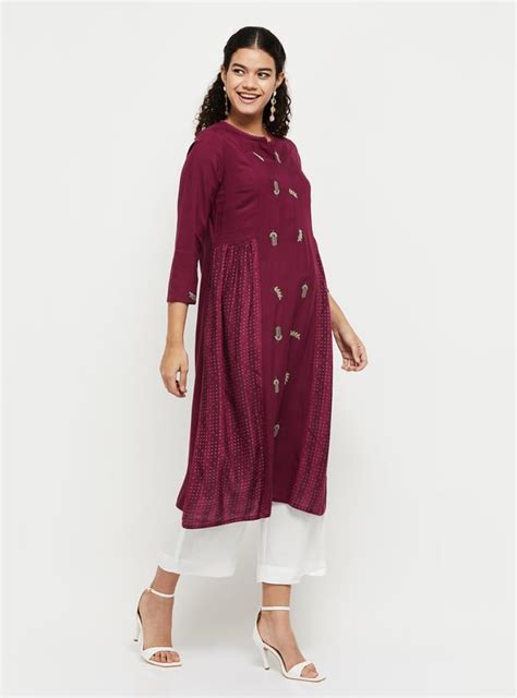 Buy Women Embroidered Three-Quarter Sleeves A-Line Kurta Online at just ...