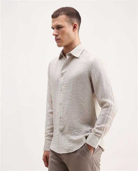 Rare Rabbit Men's Vobrin Dusky Beige Cotton Plain Regular Fit Full Sle