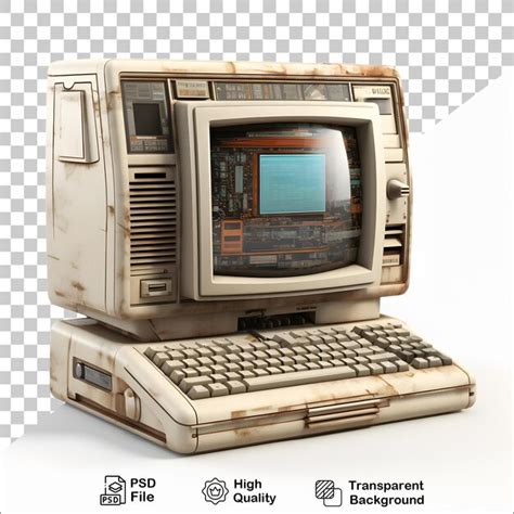 Premium PSD | 3d old vintage computer on transparent background